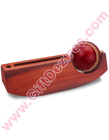 Wooden Multi Utility DeskTop Card Holder with Pen Stand - Cricket Series